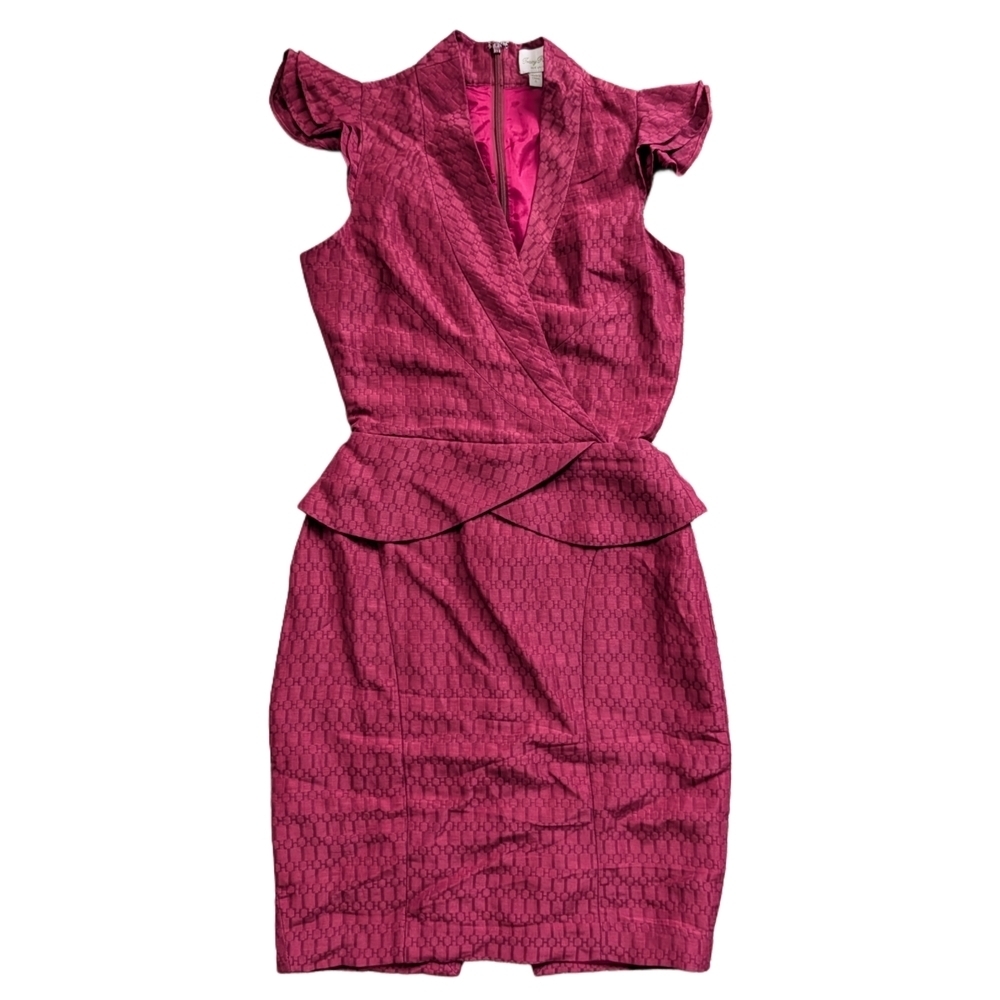 Tracy Reese New York Red Silk Linen Jacquard Peplum Mini Dress Size 0